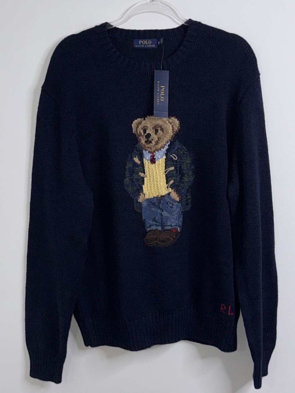 Polo Ralph Lauren Preppy Bear Knit Sweater Pullover Navy Blue Men's Sz XL NWT